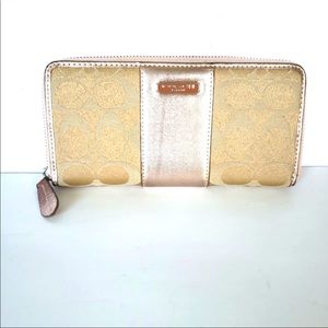 COACH tan & light metallic pink zip around wallet RARE